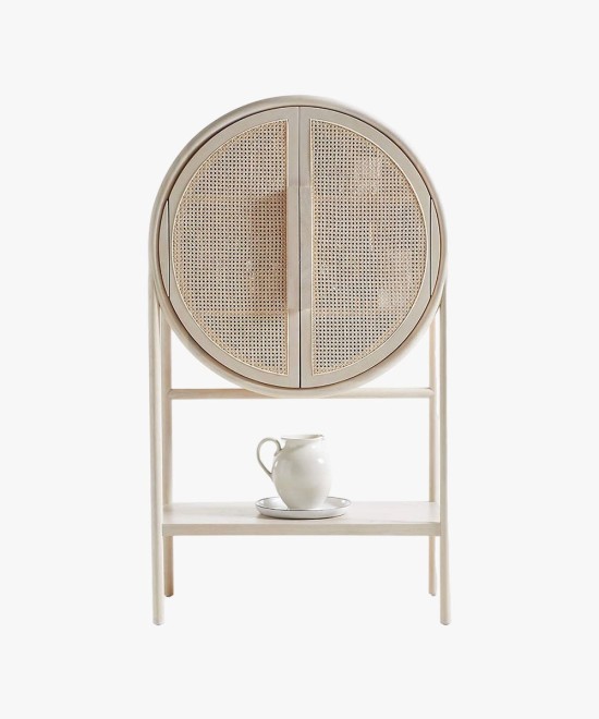 New West Natural Cane Storage Bar Cabinet