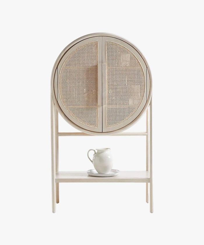 New West Natural Cane Storage Bar Cabinet