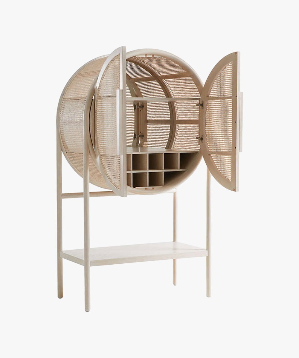 New West Natural Cane Storage Bar Cabinet
